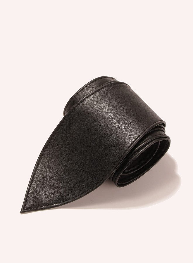 Weenkeey Women Obi Belt Bow Tie Wrap Wide Waistband Faux Leather Wide Cinch Belt for Dresses - Black - Image 5